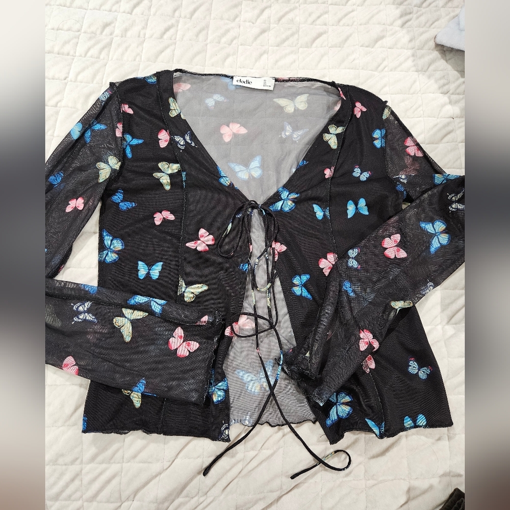 Elodie Sheer Butterfly Mesh Top - Size L